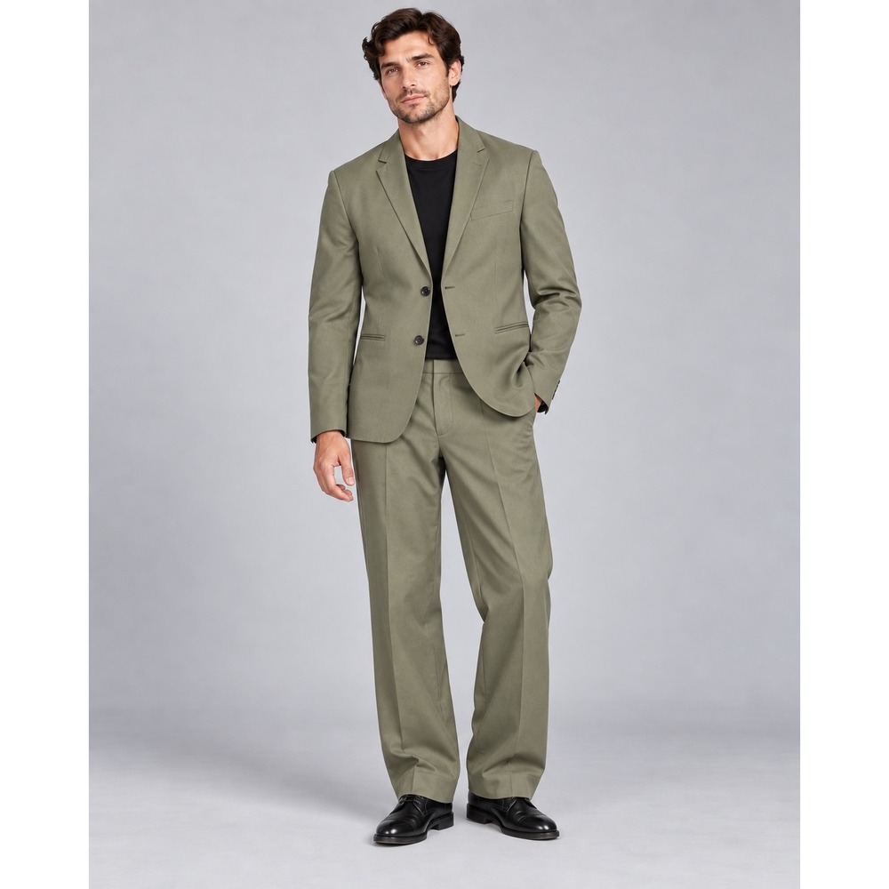 Harry Brown London Mens 48R 38R Two Piece Suit Olive Green 2 Button Cuffed Hem